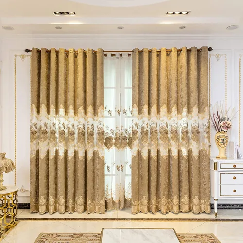 Vista 14 de ELKCA Cortina de Chenille Bordada Beige de Estilo Europeo para Sala de Estar, Elegantes Cortinas Florales de Chenille para Dormitorio, Parte