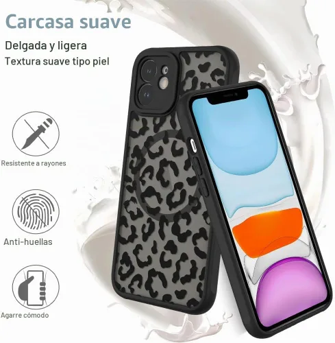 Vista 5 de AIGOMARA - Carcasa magnética para iPhone 11, diseño de leopardo negro