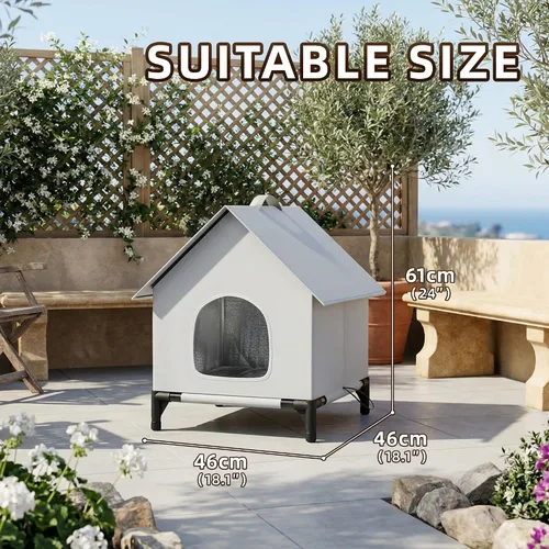 Vista 4 de Casa para gatos para exteriores e interiores, fácil de armar, refugio para gatos con autocalentamiento para invierno, aislado y resistente a