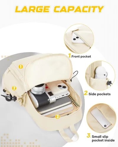 Vista 4 de SEAFEW Small Beige Sling Backpack Travel Hiking Daypack, Crossbody Sling Bag with USB Charging Port for Men Women 3 Layer Pockets One Shoulder Bag
