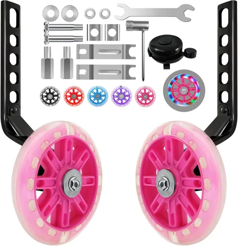 Vista 11 de HAWENS Ruedas de entrenamiento para bicicleta, ruedas silenciosas intermitentes con estabilizador de bicicleta ajustable, kit de montaje compatible