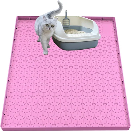 Vista 9 de Alfombra para Arena de Gatos, Alfombra de Silicona Grande para Caja de Arena - 28 x 22 pulgadas, Impermeable y Antideslizante, Duradero y Fácil