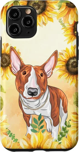 Vista 10 de iPhone 15 Lindo perro de acuarela Bull Terrier - Estuche de flores florales de girasol