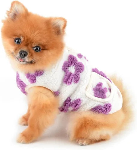 Vista 4 de PAIDEFUL Chaleco clásico de forro polar jacquard para perros pequeños, con bolsillos, suéter suave para cachorros, con botones, abrigo cálido