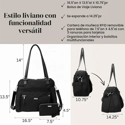 Vista 6 de Baggallini Overnight Expandable Laptop Tote with RFID Phone Wristlet