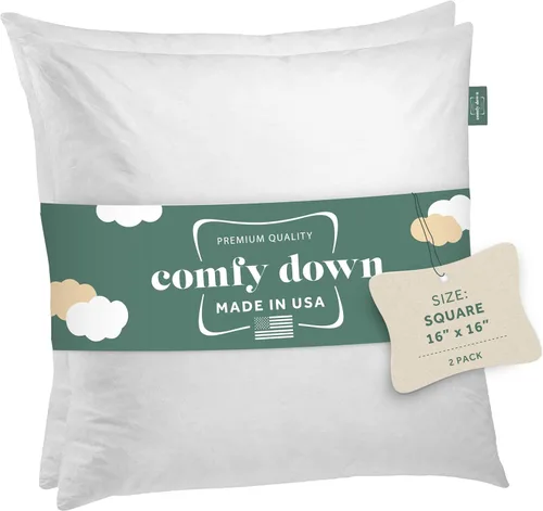 Vista 35 de ComfyDown Cojín de 12 x 12 pulgadas, relleno de plumas y plumas, funda 100% algodón, fabricada en Estados Unidos, funda de almohada decorativa suave