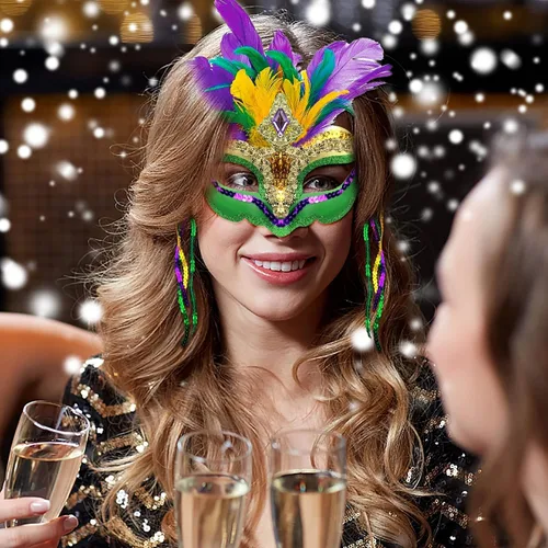 Vista 4 de Máscara de Mardi Gras con plumas para disfraces de mascarada