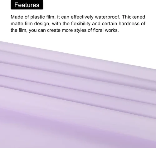 Vista 4 de MECCANIXITY 10 piezas de papel de regalo de flores con borde dorado, morado, 22.8 x 22.8 pulgadas, impermeable, para suministros de ramo de Púrpura