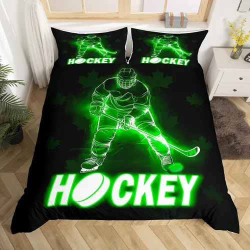 Vista 45 de Erosebridal Hockey Twin Duvet Cover for Boys,Blue and Black Sports Bedding Sets for Kids Teen,Ball Games Gamer Bed Set,Ice Hockey Field Quilt Cover