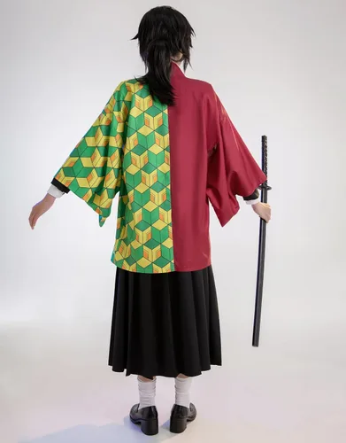 Vista 2 de Miccostumes Conjunto de uniforme de kimono para mujer y falda larga con abrigo y cinturón