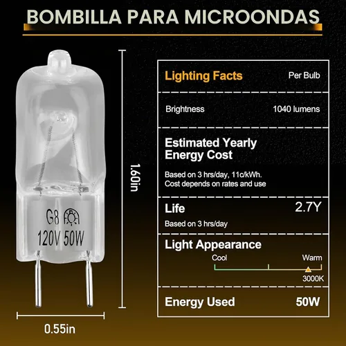 Vista 2 de 6912A40002J Lámpara de Microondas Bombilla halógena G8 120V 50W para LG