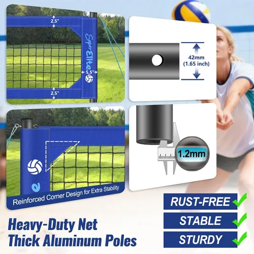 Vista 3 de Professional Volleyball Net Set Heavy Duty for Outdoor Backyard Portable with Aluminum Scoring Poles, Nets System, Adjustable Regulation Height
