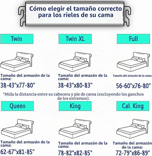 Vista 3 de Kit de repuesto de rieles de madera para cama, fácil de instalar y duraderos, rieles laterales de madera con gancho (par) – Se adapta a tamaños