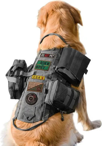 Vista 12 de AIWAI Arnés táctico para perro con bolsas, arnés de chaleco para perros grandes y medianos, arnés militar ajustable sin tirones con asa, caminar