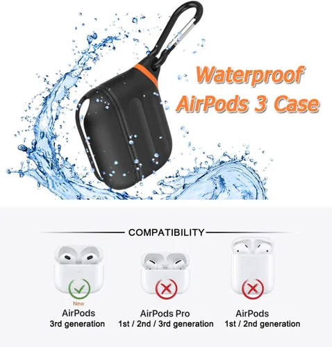 Vista 2 de HALLEAST Funda impermeable para AirPods 3, LED frontal visible y compatible con carga inalámbrica, funda protectora de silicona compatible con Apple