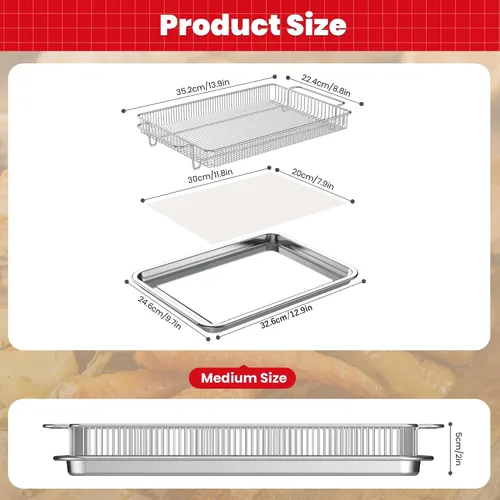 Vista 2 de Cesta para freidora de aire para horno, bandeja grande de freidora de aire de 13.9 x 9.7 pulgadas con 50 papeles pergaminos, cesta de freidora