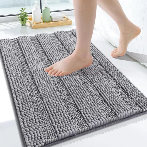 Vista 159 de Grandaily Alfombras de baño de felpilla a rayas de 24 x 16 pulgadas, extra gruesas y suaves, absorbentes, parte trasera de goma, alfombra de ducha