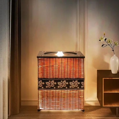 Vista 7 de Naturefalls Fuente de jardín hecha a mano para interiores y exteriores, fuente cilíndrica de metal de 16.9 pulgadas de alto con luz LED y bomba