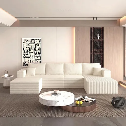 Vista 53 de Sofá otomano modular de pana de 28 pulgadas sin hueso, sofá otomano seccional para sala de estar, color beige
