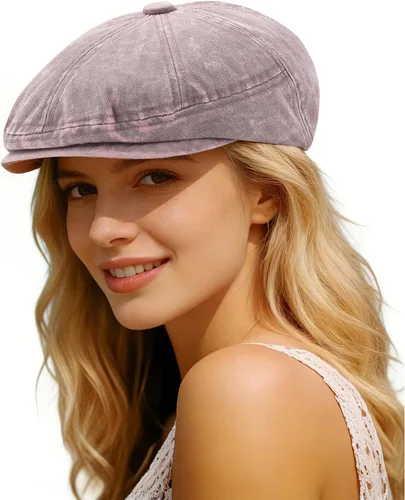 Vista 11 de Newsboy Flat Cap for Men Women, Adjustable Washed Cotton Hat #B36-café