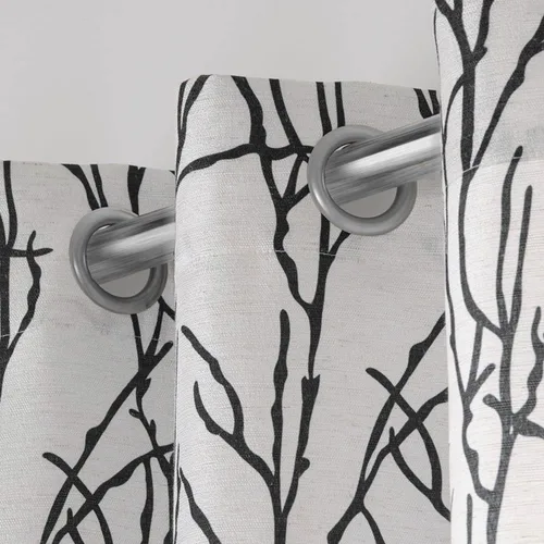 Vista 3 de Exclusive Home Branches - Par de paneles de cortinas de mezcla de lino con ojales, 54 x 84 pulgadas, negro