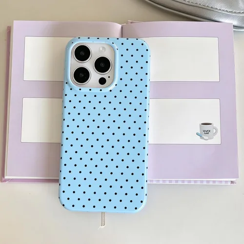 Vista 4 de J.west Funda para iPhone 13 de 6.1 pulgadas, linda funda de teléfono con lunares, TPU suave, delgada, a prueba de golpes, para mujeres y niñas, azul
