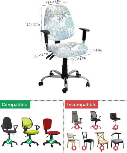 Vista 4 de LiDU Funda para silla de oficina costera, fundas elásticas para silla de computadora, diseño de estrella de mar náutica marina, fundas elásticas