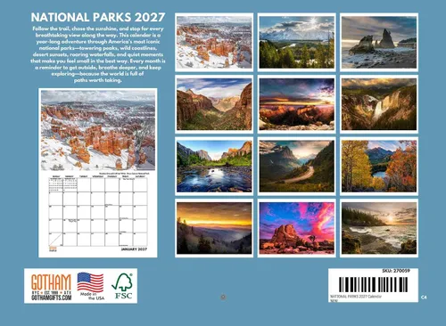 Vista 2 de Calendario mensual de pared de regalos de Parques Nacionales 2025, 12 meses Fabricado en EE.UU.