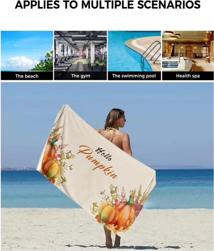 Vista 6 de Hello Pumpkins Bath Towels for Bathroom Set - Luxury Towels Gifts for Women,Quick Dry Beach Kitchen Hand Hair Face Yoga Workout Gym Towel and Dish