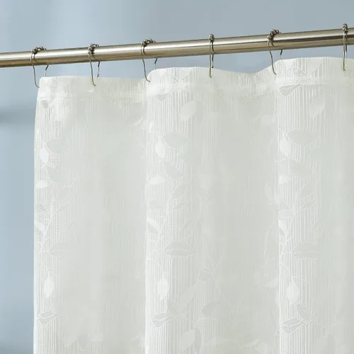 Vista 7 de ASATEX Cortina de ducha de encaje semitransparente gris. Cortina de baño romántica con patrón de hojas florales de 36 x 72 pulgadas. Haz que el baño