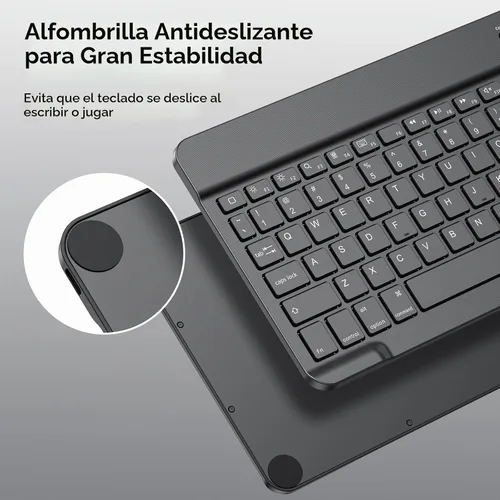 Vista 7 de OMOTON Teclado Bluetooth recargable y retroiluminado de 7 colores para iPad Negro