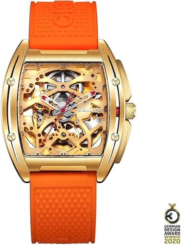 Vista 9 de CIGA Design Reloj de pulsera mecánico de acero inoxidable dorado con correa de silicona de zafiro con una correa de acero inoxidable