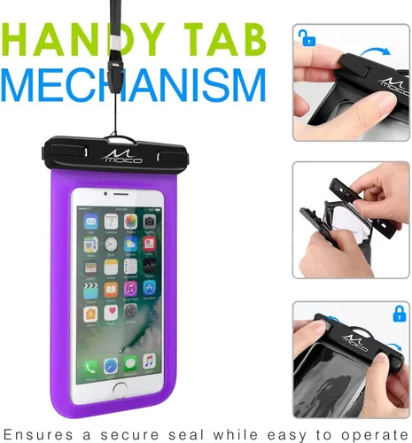 Vista 8 de Carcasa impermeable con accesorios para celular, universal, resistente al agua, con brazalete y correa para el cuello, hasta 6 pulgadas, de MoKo