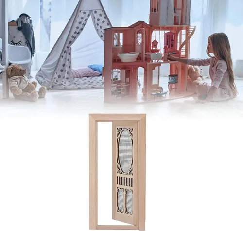 Vista 4 de 1:12 Mini modelo de muebles de casa de muñecas, puerta de pantalla para casa de muñecas, abedul para puertas de casa de muñecas DIY