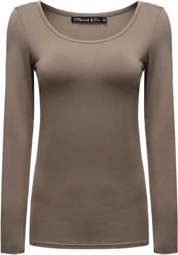 Vista 33 de OThread & Co. Camiseta de manga larga con cuello redondo para mujer, capa básica, de elastano Albaricoque