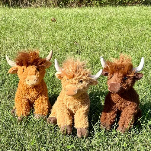 Vista 2 de The Petting Zoo Highland Cow - Peluche de vaca de peluche, regalos para niños, animales salvajes de la vida silvestre, juguete de peluche de vaca