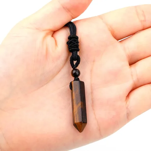 Vista 5 de Collar de piedra de cristal curativo para hombre, colgantes puntiagudos hexagonales, collares de cristales hechos a mano, joyería espiritual