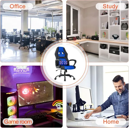 Vista 6 de Silla de oficina de masaje, silla de juegos para PC, cómoda silla de oficina ergonómica, silla de escritorio con soporte lumbar, reposacabezas