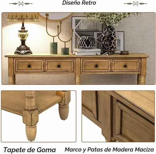 Vista 6 de P PURLOVE - Mesa consola de madera con cajón, 58 pulgadas de largo, pino Old Pine