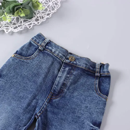 Vista 5 de Ritatte Conjunto de 3 piezas de ropa casual de algodón de manga corta + jeans de mezclilla + bufanda para niños pequeños