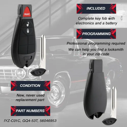 Vista 4 de Llavero compatible con Jeep Cherokee / Ram Pickup 2013-2018 llave inteligente sin llave (GQ4-53T), juego de 2