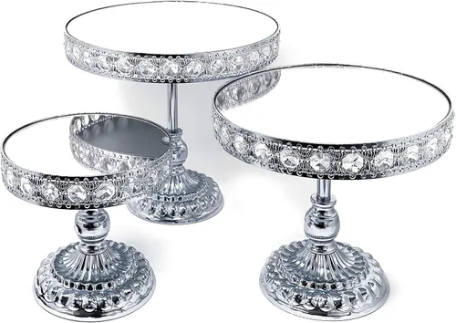 Vista 9 de allgala Juego de 3 piezas de soporte para pasteles de cristal chapado en oro para queso, postres, magdalenas con placa de espejo - Gold