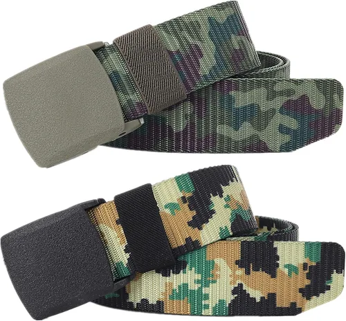 Vista 27 de Cinturones para hombre, cinturón táctico militar de nailon camuflaje con hebilla de plástico ajustable, paquete de 2