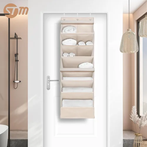 Vista 7 de STORAGE MANIAC Organizador de zapatos para colgar sobre la puerta con cortina, resistente al polvo, organizador de zapatos grande y profundo