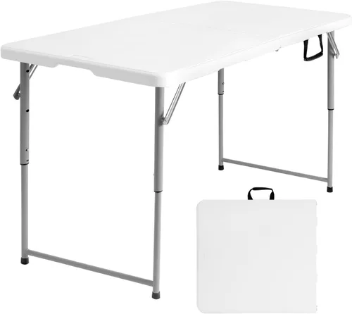 Vista 12 de Byliable Mesa plegable de 4 pies, mesa plegable de plástico portátil resistente de 4 pies con asa de transporte para interiores y exteriores