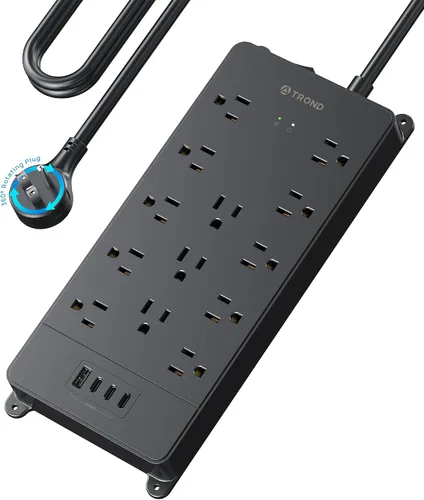 Vista 25 de TROND - Alargador de corriente con enchufe plano giratorio 360°, protector contra sobretensiones, 13 tomas amplias con 3 puertos USB C, 4000 J
