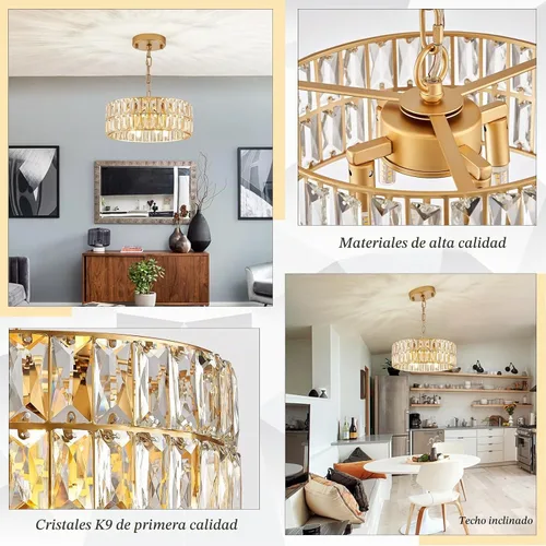 Vista 8 de CATINER Candelabros pequeños de cristal dorado, candelabro moderno de montaje semiempotrado con 4 luces de tambor de cristal, accesorio de luz