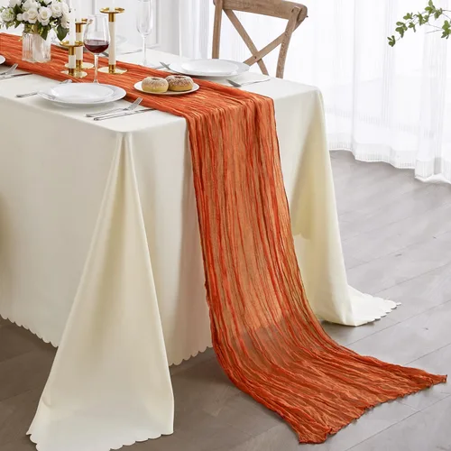 Vista 14 de Nialnant Camino de mesa de estopilla azul bebé, camino de mesa bohemio de 13 pies para cocina, cena, fiesta de Año Nuevo azul, decoración de bodas