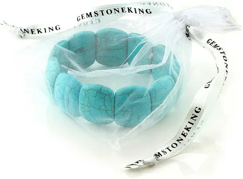 Vista 4 de Gem Stone King Pulsera elástica de cuentas de howlita turquesa simulada de 7.5 pulgadas para mujer, 0.787 in, Metal Gema, Turquesa simulada