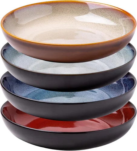 Vista 10 de LERATIO Tazones para pasta, cuencos de cerámica para pasta de 38 onzas, juego de 4 cuencos de pasta esmaltada reactiva de 9.0 pulgadas, aptos